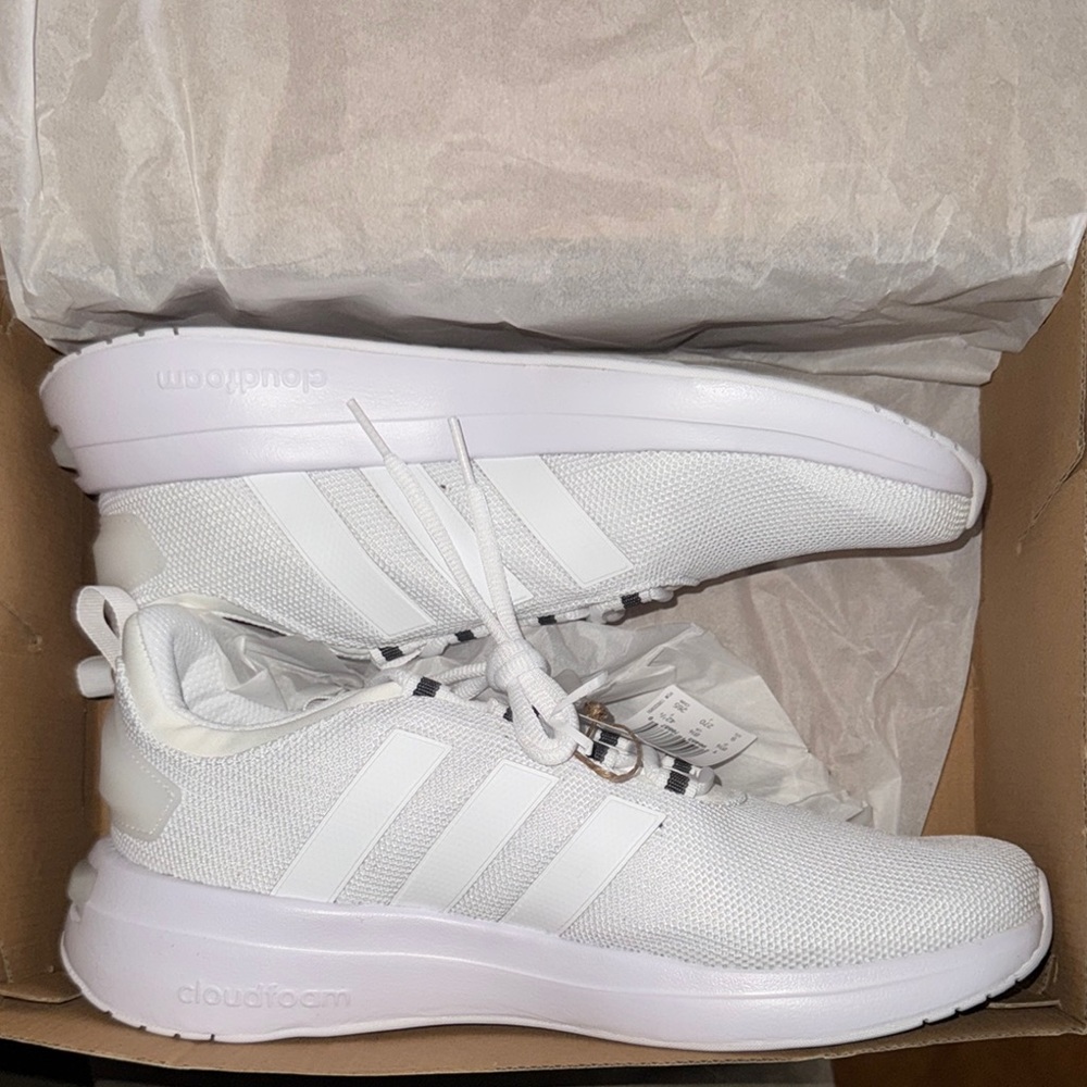 Adidas White Sneakers with Breathable Mesh and Cushioned Sole